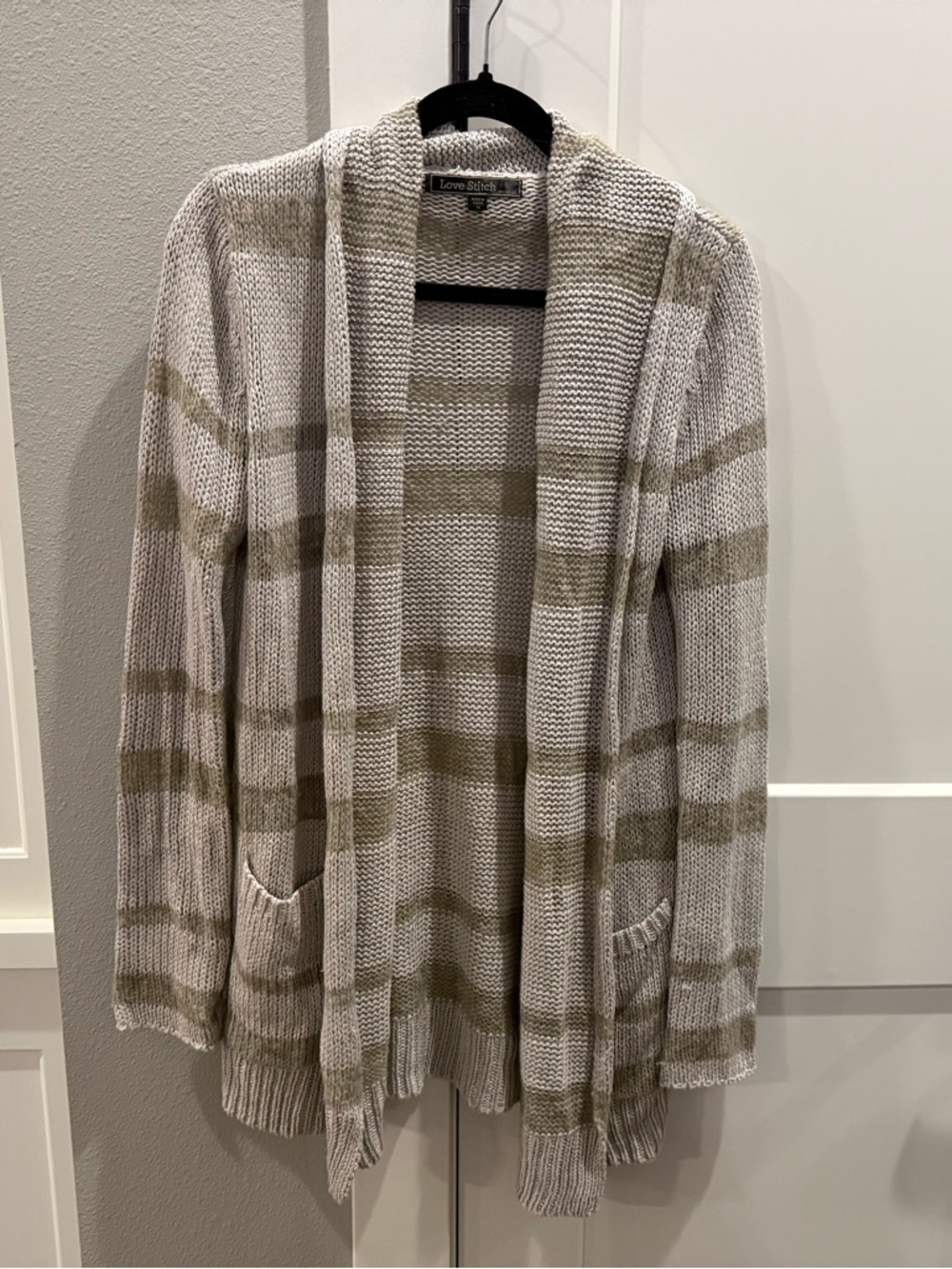 Love Stitch Women’s Cream and Tan Striped Open Cardigan